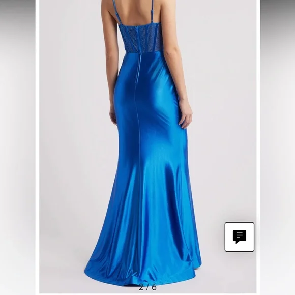 Elegant Blue Satin Evening Gown - Picture 4 of 7